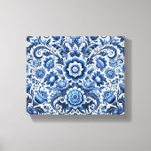 Blauwe folk bloemenpatroon canvas afdruk (Voorkant)