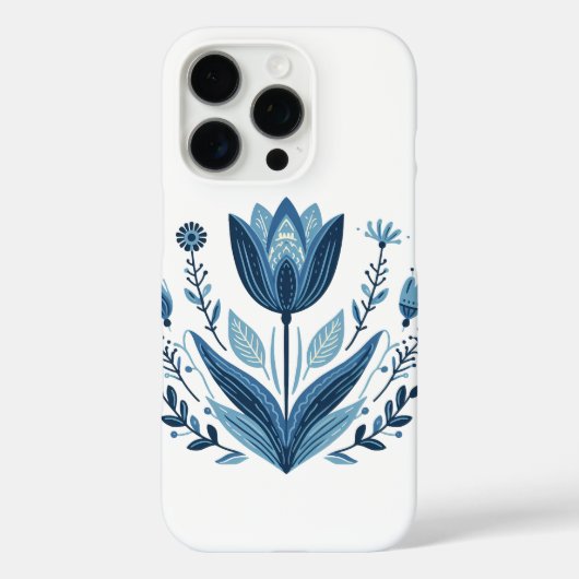 Blauwe folk bloemenpatroon Case-Mate iPhone case (Achterkant)