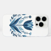 Blauwe folk bloemenpatroon Case-Mate iPhone case (Achterkant (horizontaal))