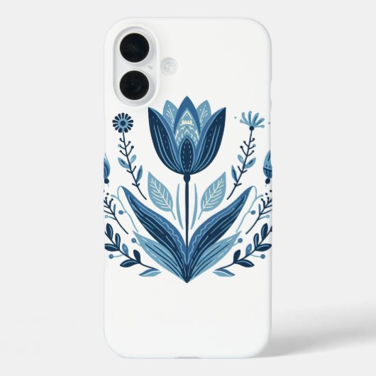 Blauwe folk bloemenpatroon Case-Mate iPhone case (Achterkant)