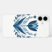 Blauwe folk bloemenpatroon Case-Mate iPhone case (Achterkant (horizontaal))