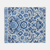 Blauwe folk bloemenpatroon fleece deken (Voorkant (Horizontaal))