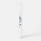 Blauwe folk bloemenpatroon iPhone 16 hoesje (Linkerkant)