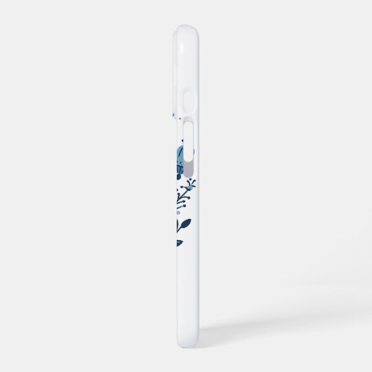 Blauwe folk bloemenpatroon iPhone 16 hoesje (Linkerkant)