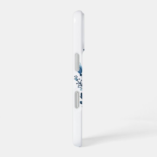 Blauwe folk bloemenpatroon iPhone 16 hoesje (Rechterkant)