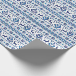 Blauwe folkmotieven ethnoornamenten voor kerstmis cadeaupapier