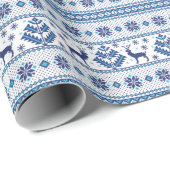 Blauwe folkmotieven ethnoornamenten voor kerstmis cadeaupapier (Rol Hoek)