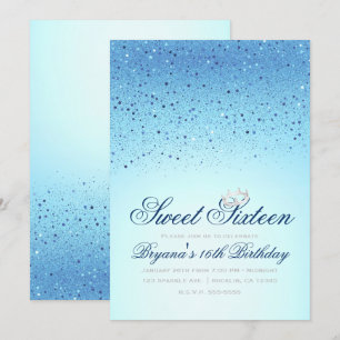 Blauwe Fonkelende Glitter Kroon Sweet 16 Verjaarda Kaart