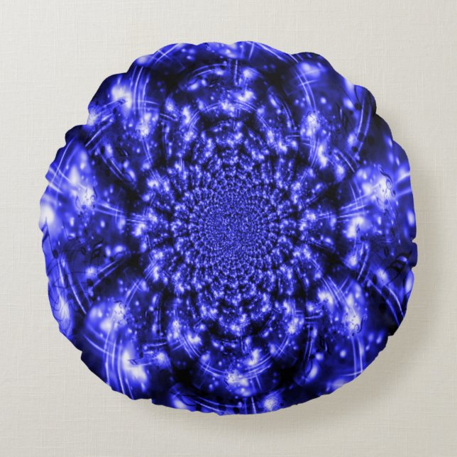 Blauwe Fonkelende Lichtjes Rond Kussen (Voorkant)