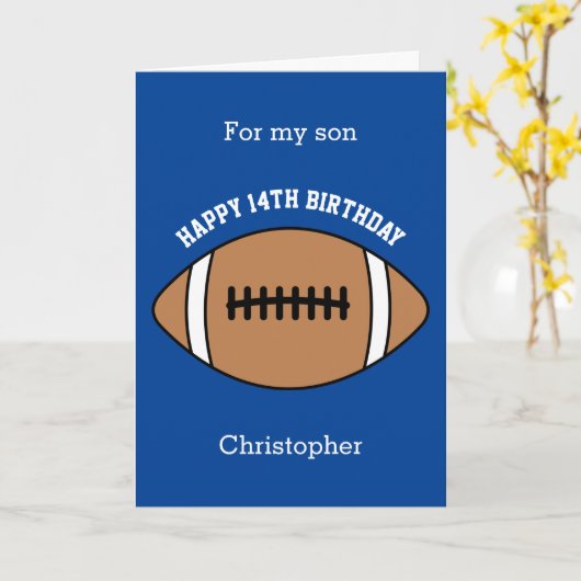 Blauwe Football Sport 14e geboortedag Kaart (Gele Bloem)
