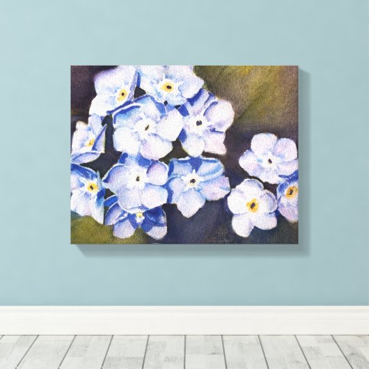 BLAUWE FORGET-ME-NOTS CANVAS AFDRUK (Insitu (Houten vloer))