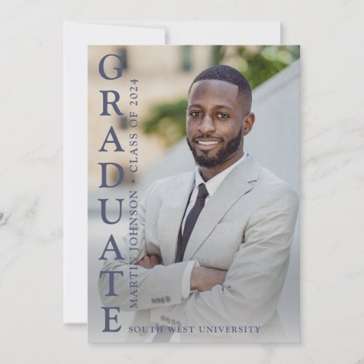 Blauwe foto Afstuderen uitnodiging (Voorkant)