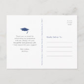 Blauwe foto afstuderen vet typografie dank u briefkaart (Achterkant)