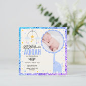 Blauwe foto Aqeeqah- Aqiqah- Uitnodiging (Staand voorkant)