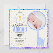 Blauwe foto Aqeeqah- Aqiqah- Uitnodiging (Voorkant)