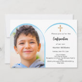 Blauwe foto boogjongen kruis Bevestiging Kaart (Voorkant)