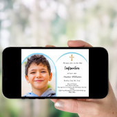 Blauwe foto boogjongen kruis Bevestiging Kaart