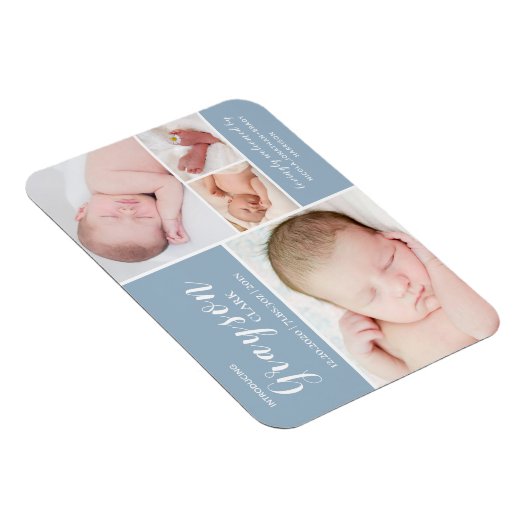 Blauwe foto Collage Baby Boy Birth Announding Magneet (Rechterzijde)