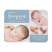 Blauwe foto Collage Baby Boy Birth Announding Magneet (Horizontaal)