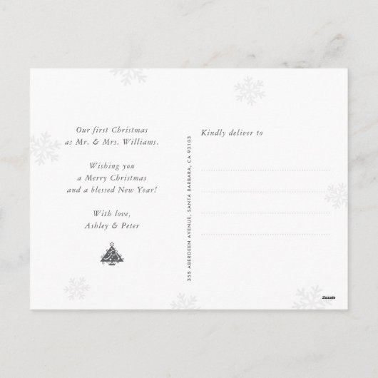 Blauwe foto Getrouwd en vrolijk Pas getrouwd Kerst Feestdagenkaart (Achterkant)