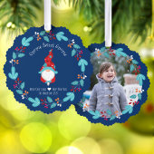 Blauwe Foto Gnome Sweet Gnome Elf Floral Krans Ornament Kaart
