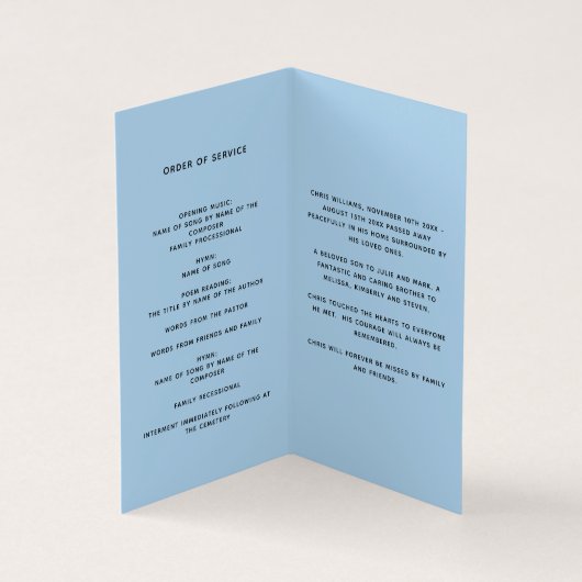 Blauwe foto jongen begrafenisprogramma kaart (Binnen)