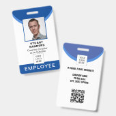 Blauwe foto QR-code personeels-ID Badge (Voor- en achterkant)