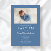 Blauwe Foto Religieus Kruis Jongen Doop Kaart