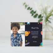 Blauwe foto ruimte verjaardagsfeest, bedankt briefkaart (Staand voorkant)