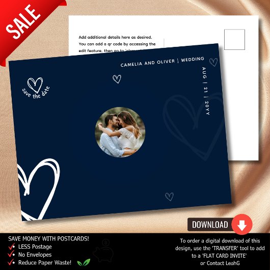 BLAUWE FOTO Save the Date | Minimale Kwaliteit Mod Briefkaart
