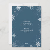 Blauwe foto Snowflake Believe Feestdagenkaart (Achterkant)