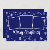 Blauwe foto Snowflakes kerst Feestdagenkaart (Voorkant / Achterkant)
