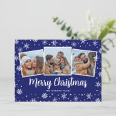 Blauwe foto Snowflakes kerst Feestdagenkaart (Staand voorkant)