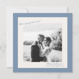 Blauwe foto trouwkaart Save the Date Kaart
