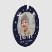 Blauwe foto van baby's eerste kerstcadeautjes ornament (voorkant)