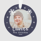 Blauwe foto van baby's eerste kerstcadeautjes ornament (voorkant)