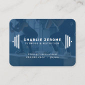 Blauwe foto van de moderne fitnesstrainer visitekaartje (Voorkant)