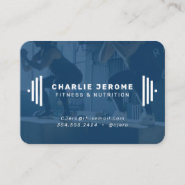 Blauwe foto van de moderne fitnesstrainer visitekaartje