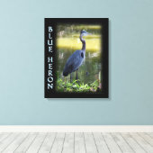Blauwe foto van Heron Wall Art Canvas Afdruk (Insitu (Houten vloer))