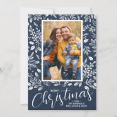 Blauwe foto van Merry kerst Navy Feestdagenkaart (Voorkant)