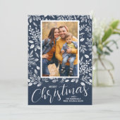Blauwe foto van Merry kerst Navy Feestdagenkaart (Staand voorkant)