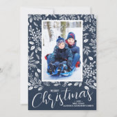 Blauwe foto van Merry kerst Navy Feestdagenkaart (Voorkant)