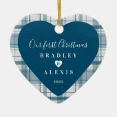 Blauwe foto voor eerste kerstfeest keramisch ornament (Voorkant)