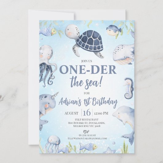 Blauwe Foto Zee Schildpad One-der Het Zee 1e Verja Kaart (Voorkant)