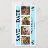 Blauwe fotocabine collage save the date (Voorkant)