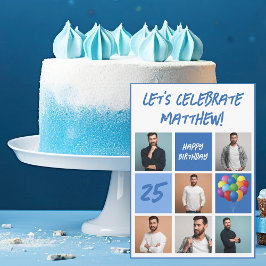 Blauwe fotocollage gepersonaliseerd verjaardagsfee kaart