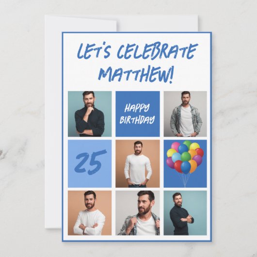 Blauwe fotocollage gepersonaliseerd verjaardagsfee kaart (Voorkant)