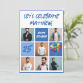 Blauwe fotocollage gepersonaliseerd verjaardagsfee kaart (Staand voorkant)