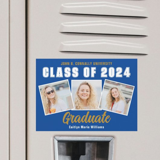 Blauwe Fotocollage Klasse van 2024 Afstuderen Magn
