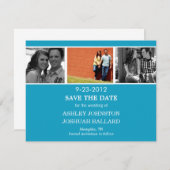 Blauwe fotogreep bewaart de datum waarop het wordt save the date (Voorkant / Achterkant)